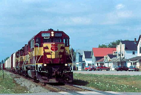 WC 6503 leads a train through Bark River, MI